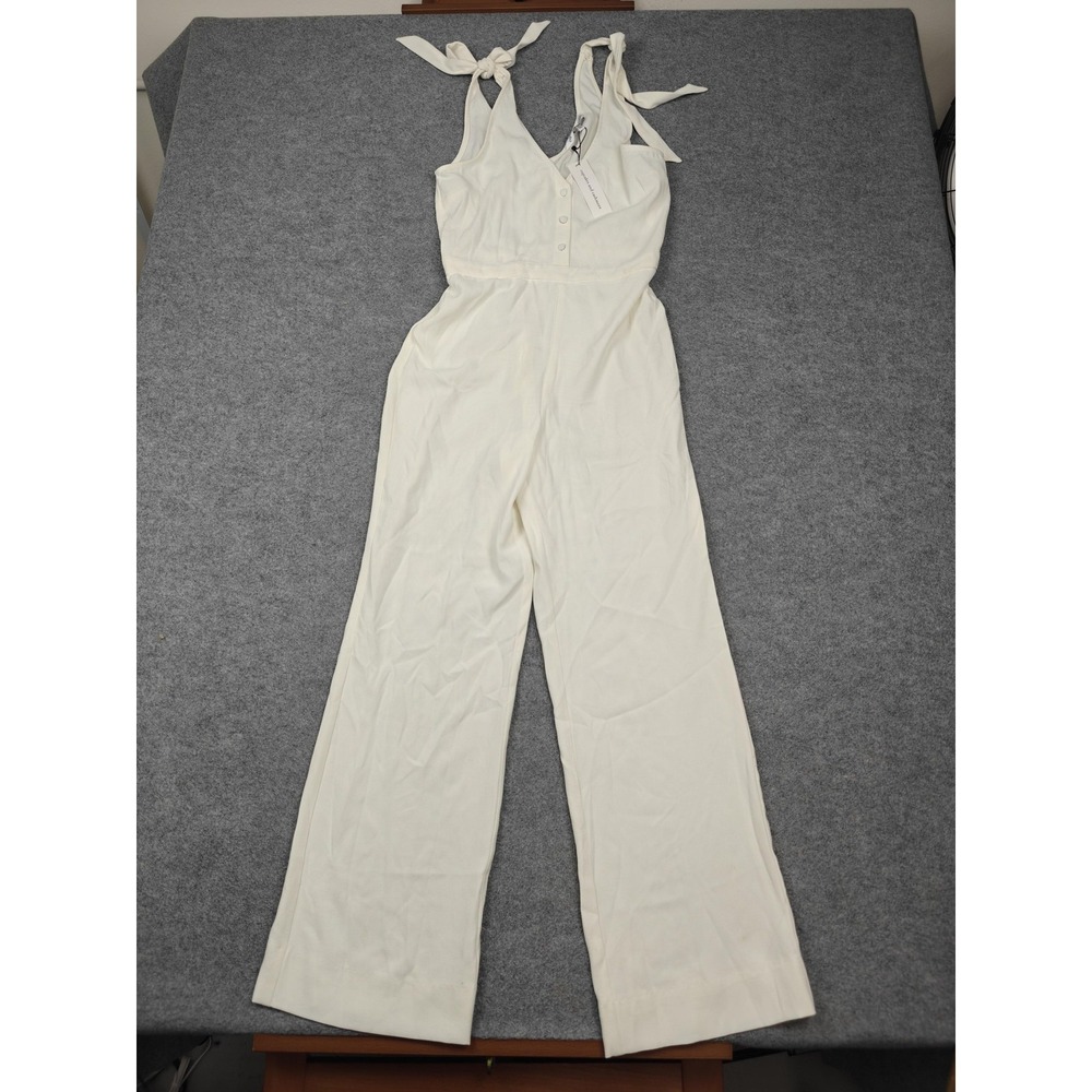 Cupcakes And Cashmere Jumpsuit Womens S White Tie Strap V Neck Wide Leg Casual